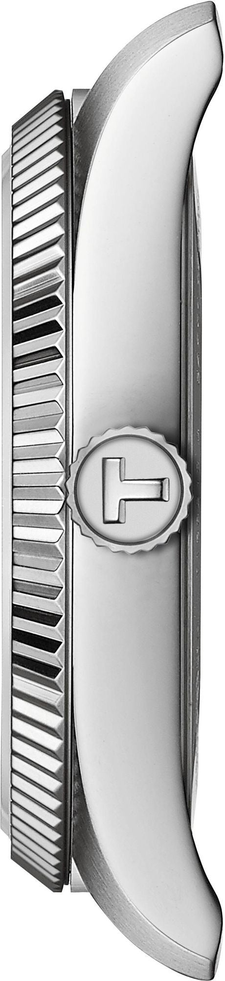Caseback of Tissot Ballade watch showing stainless steel case with grooved bezel detail