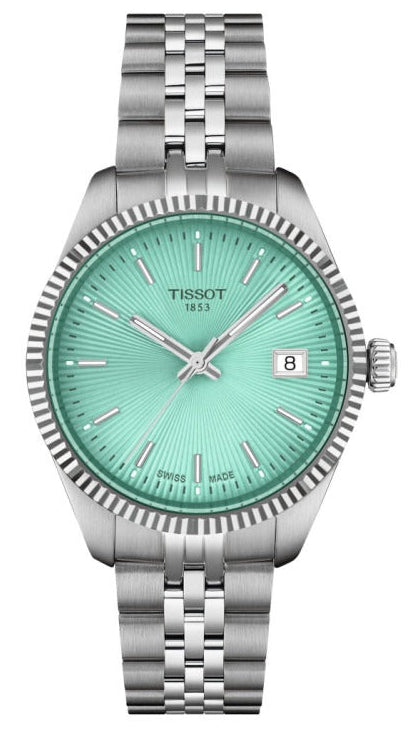 Tissot Ballade 34mm women's watch with mint green dial and stainless steel bracelet