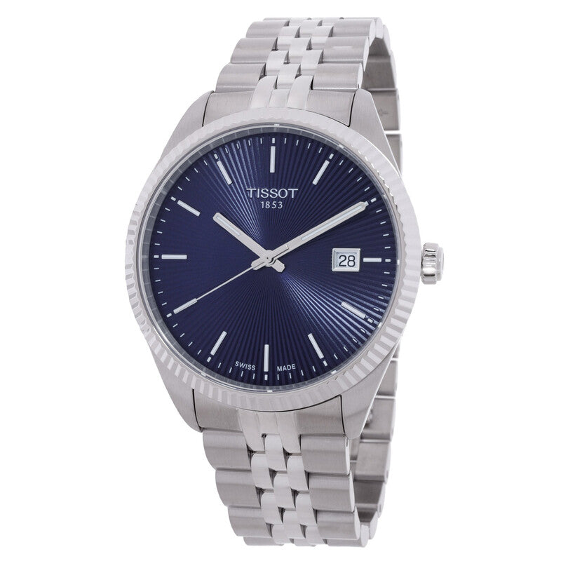 Tissot Ballade quartz men's watch with blue dial and stainless steel bracelet