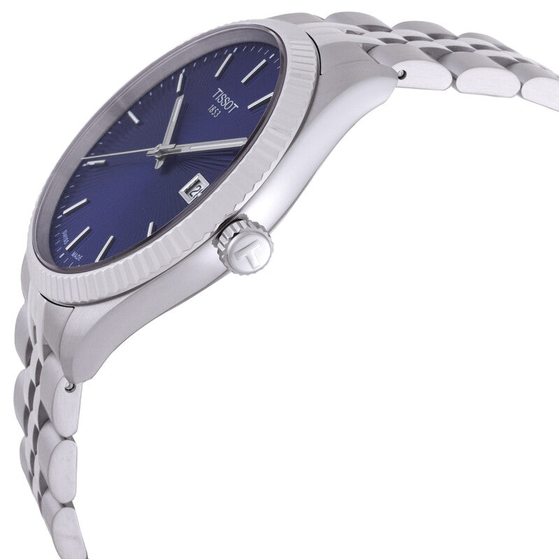 Tissot Ballade watch side profile showing case thickness and stainless steel bracelet