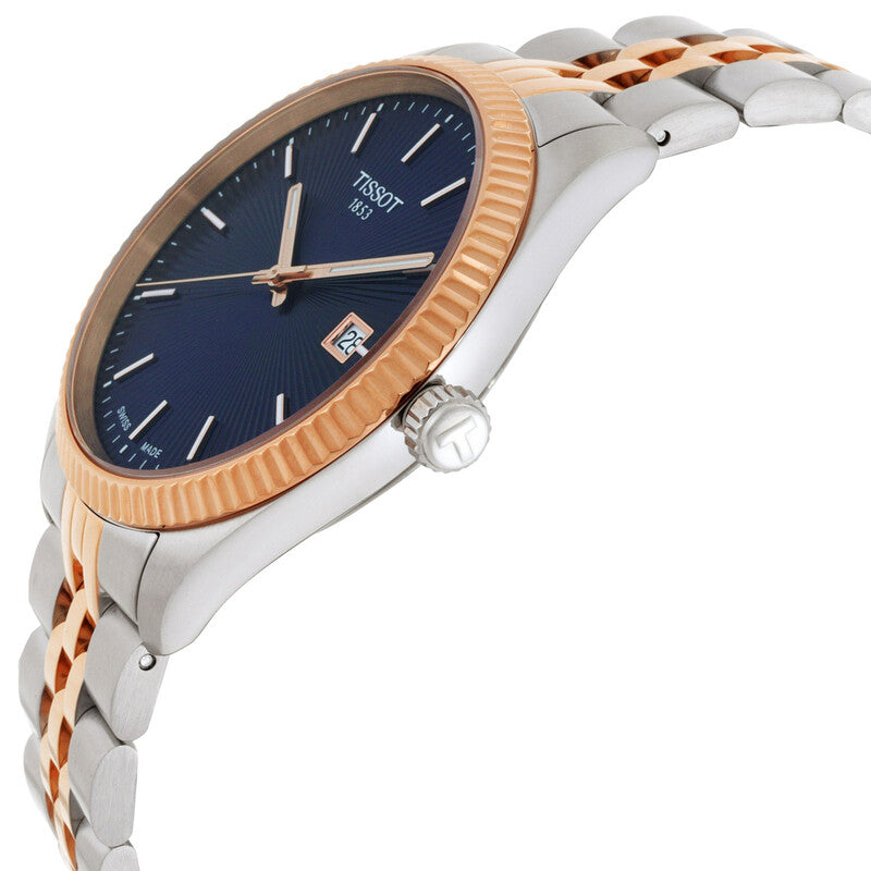 Ballade watch angle view showing rose gold bezel and two-tone bracelet