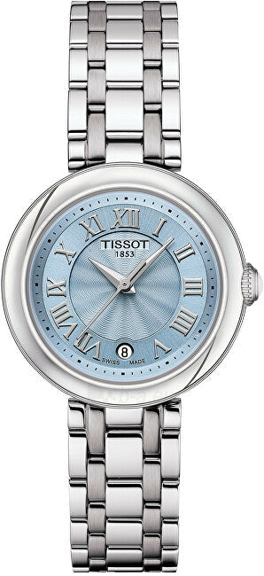 Tissot Bellissima Small Lady women's watch with light blue dial and silver steel strap