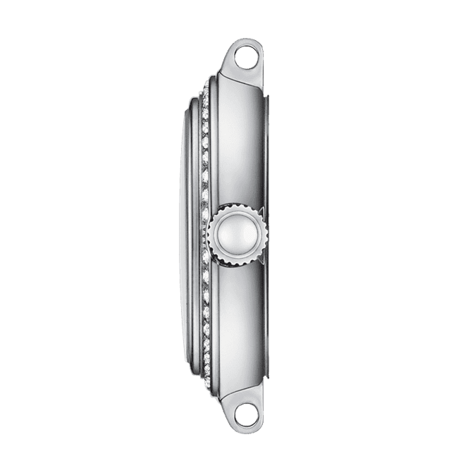 Tissot Bellissima Small Lady watch side profile showing case thickness and bezel