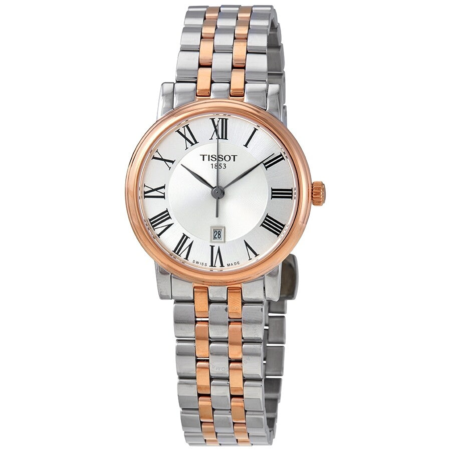 Tissot Carson Premium Lady watch with silver dial, rose gold and steel bracelet