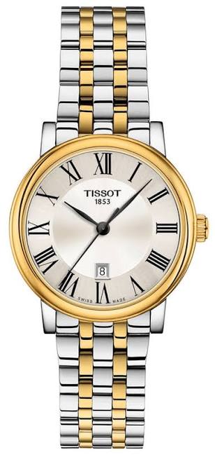 Tissot Carson Premium Lady two-tone watch with silver dial and roman numerals