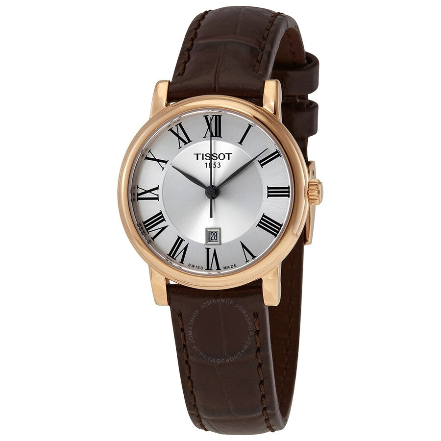 Tissot Carson Premium Lady quartz watch with silver dial and rose gold case