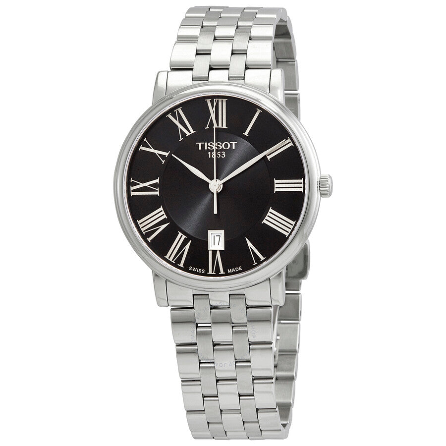 Tissot Carson Premium quartz watch with black dial and stainless steel bracelet