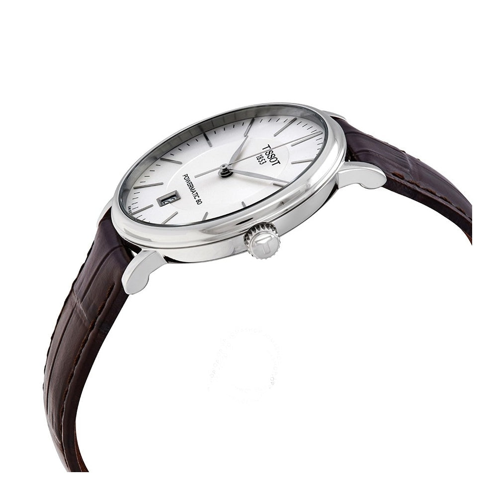 Tissot Carson Premium watch worn on wrist with brown leather strap