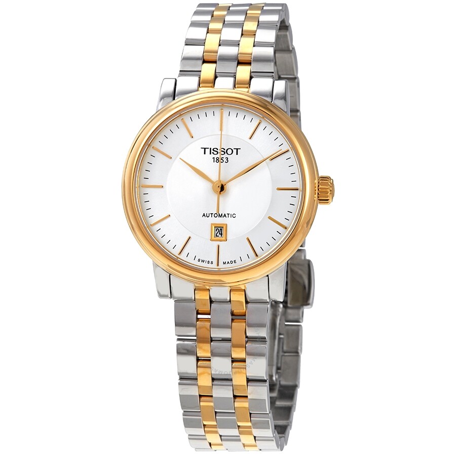 Tissot Carson automatic ladies watch with silver dial and two-tone stainless steel bracelet