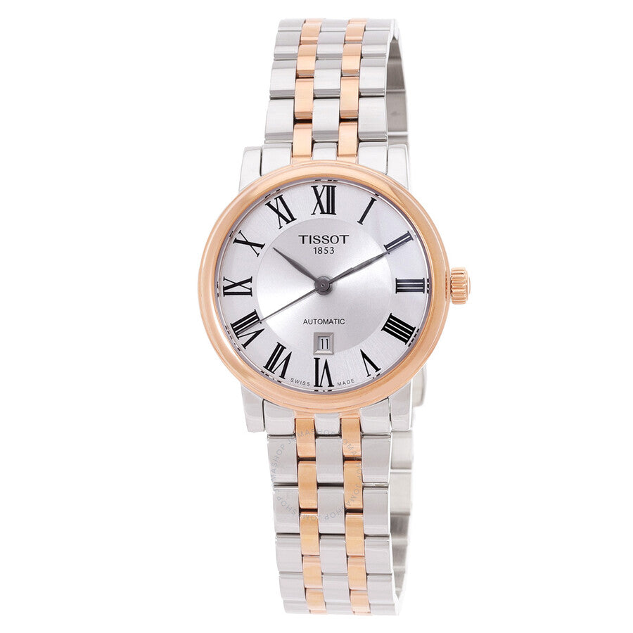 Tissot Carson automatic ladies watch with silver dial and two-tone stainless steel bracelet
