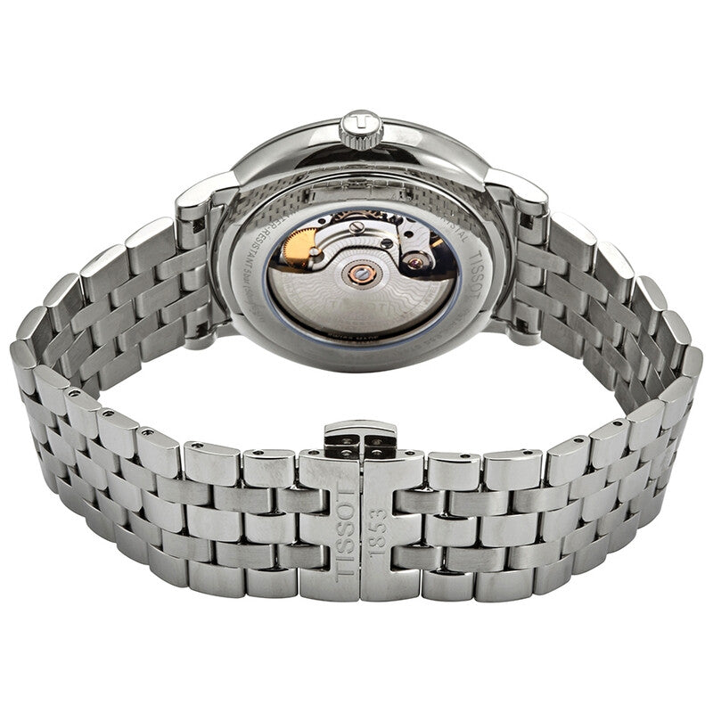 Caseback showing Powermatic 80 automatic movement with rotor visible through transparent case