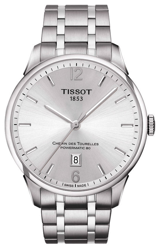 Tissot Chemin Des Tourelles Powermatic 80 with silver dial and stainless steel bracelet