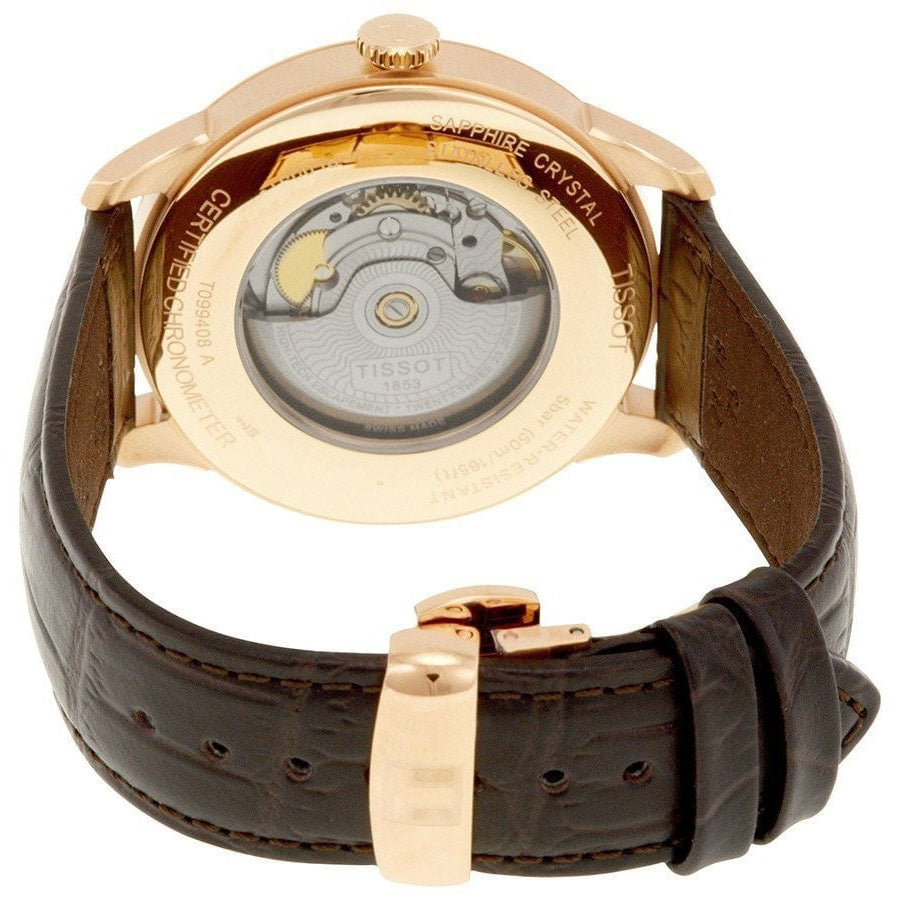 Tissot Chemin Des Tourelles caseback showing Powermatic 80 automatic movement with rotor