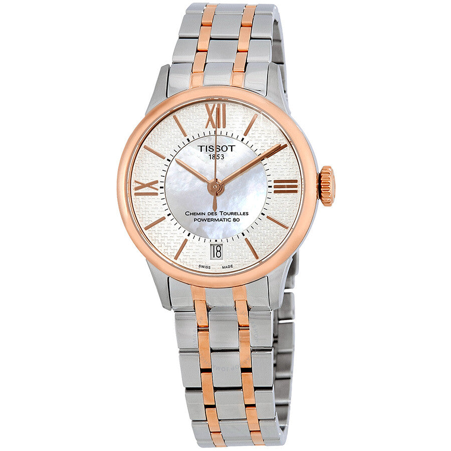 Tissot Chemin Des Tourelles ladies watch with mother-of-pearl dial, two-tone case and bracelet