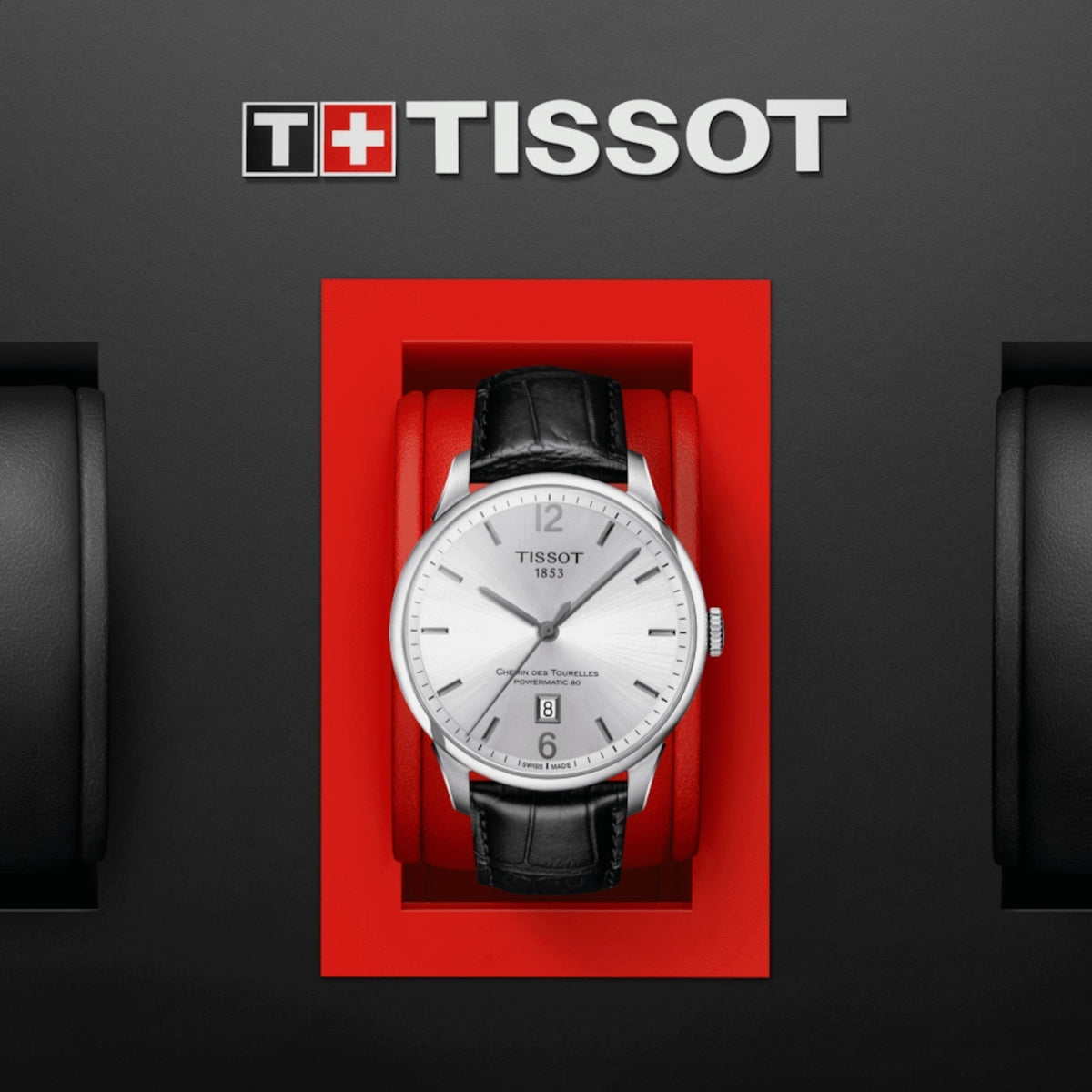 Tissot Chemin Des Tourelles watch in red Tissot presentation box with logo