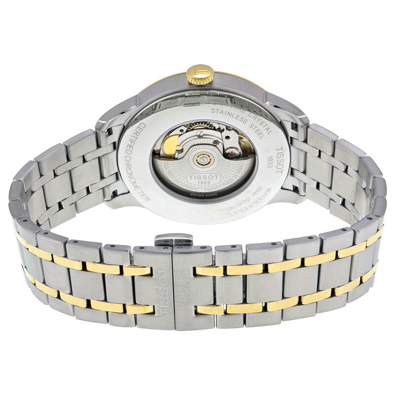 Tissot Chemin des Tourelles caseback showing Powermatic 80 automatic movement and COSC certification