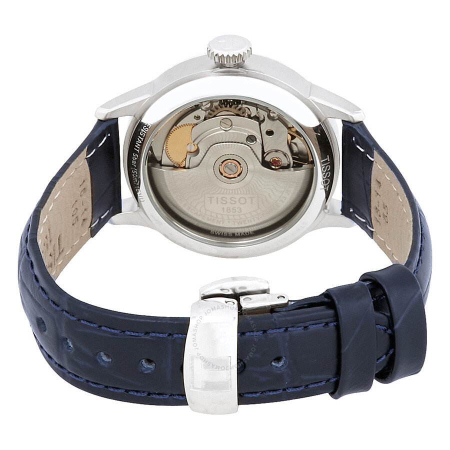Caseback view of Tissot Chemin Des Tourelles showing automatic movement and Tissot branding