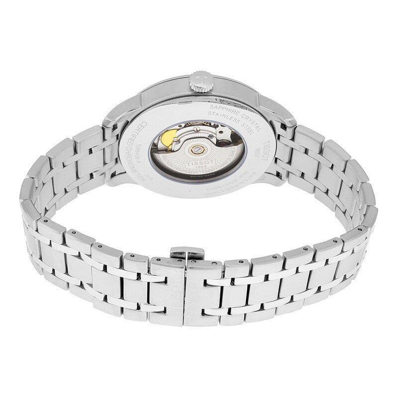 Tissot Chemin Des Tourelles caseback revealing visible automatic movement and rotor