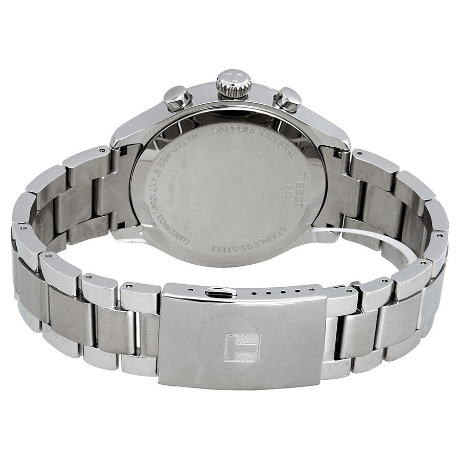 Tissot Chrono XL Classic stainless steel caseback with engraved text and serial number