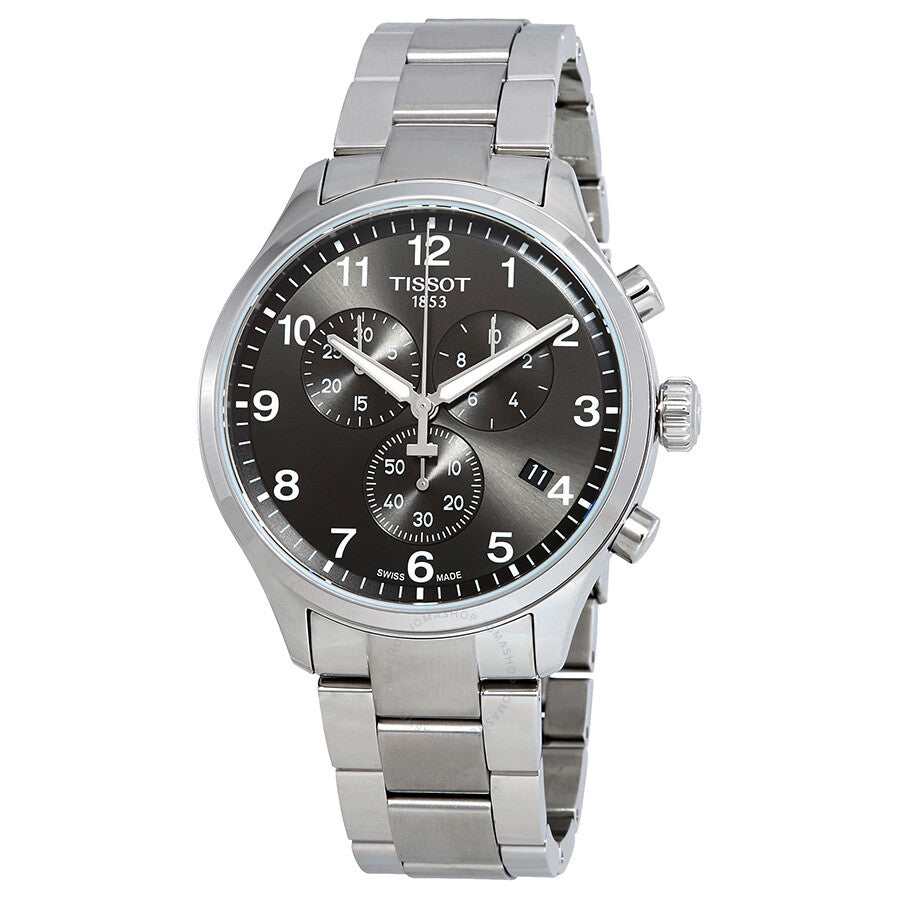 Tissot Chrono XL Classic chronograph watch with black dial and stainless steel bracelet