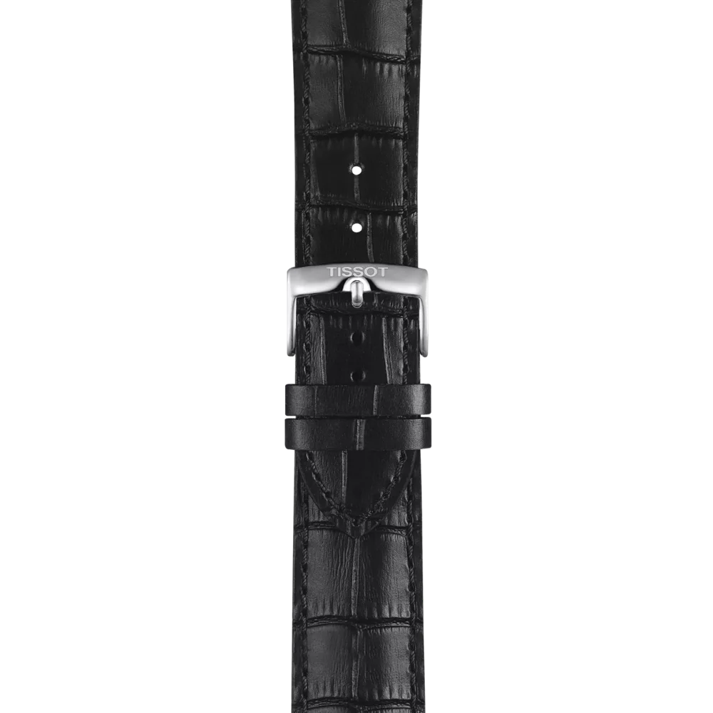 Tissot Chrono XL Classic black leather strap with crocodile texture and steel clasp