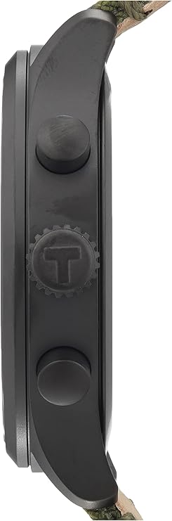 Side profile of Tissot Chrono XL watch case and green fabric strap