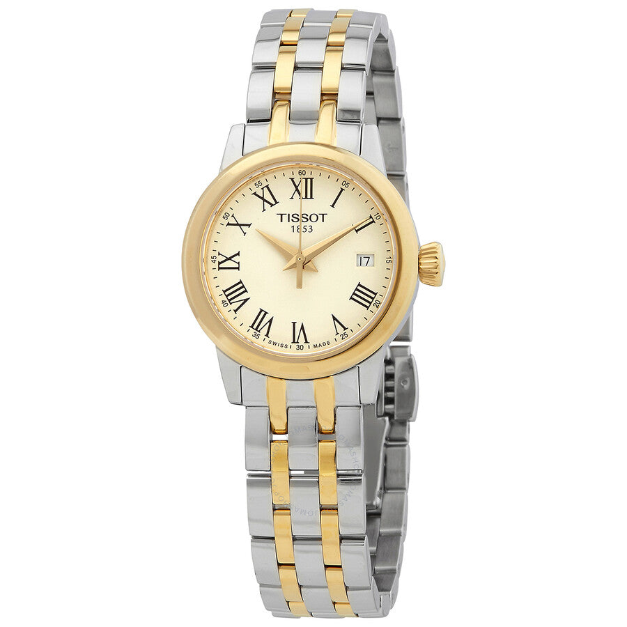 Tissot Classic Dream quartz ladies watch with ivory dial and two-tone stainless steel bracelet