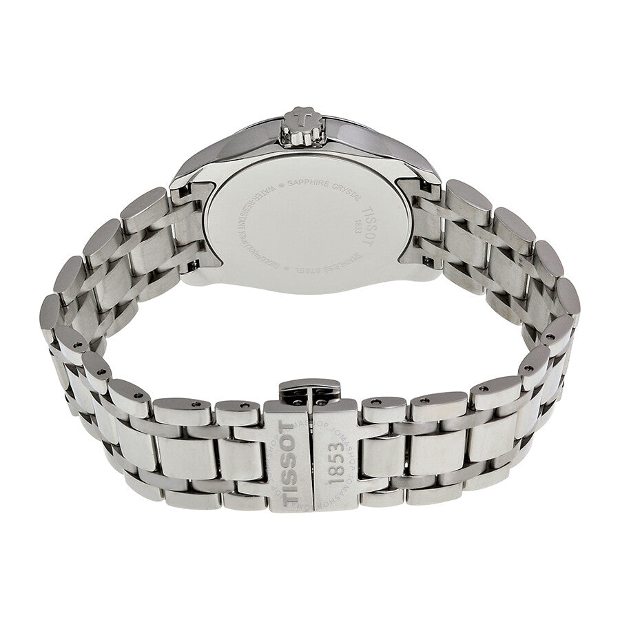 Tissot Couturier watch caseback view showing stainless steel bracelet and clasp