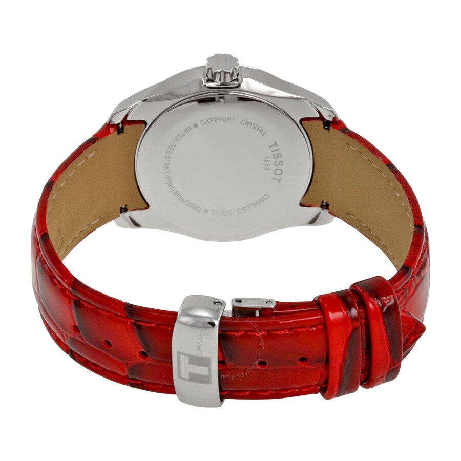 Tissot Couturier caseback with red leather strap detail