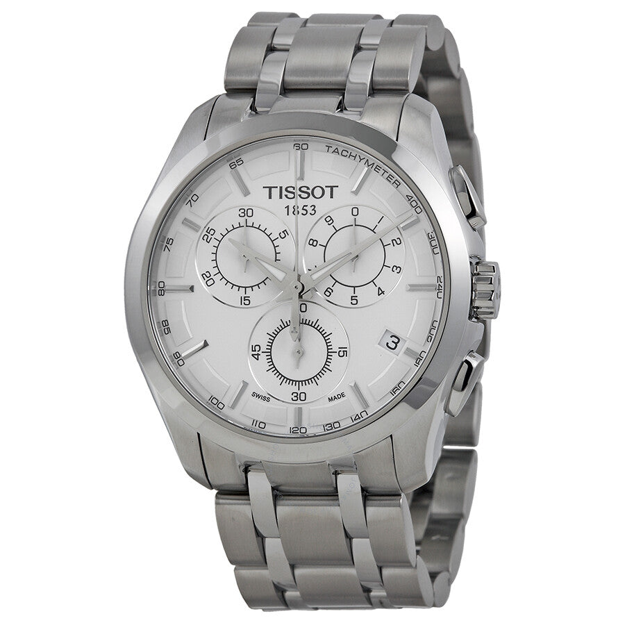 Tissot Couturier silver dial stainless steel chronograph watch front view
