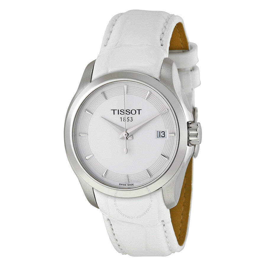Tissot Couturier white dial ladies watch with white leather strap and stainless steel case