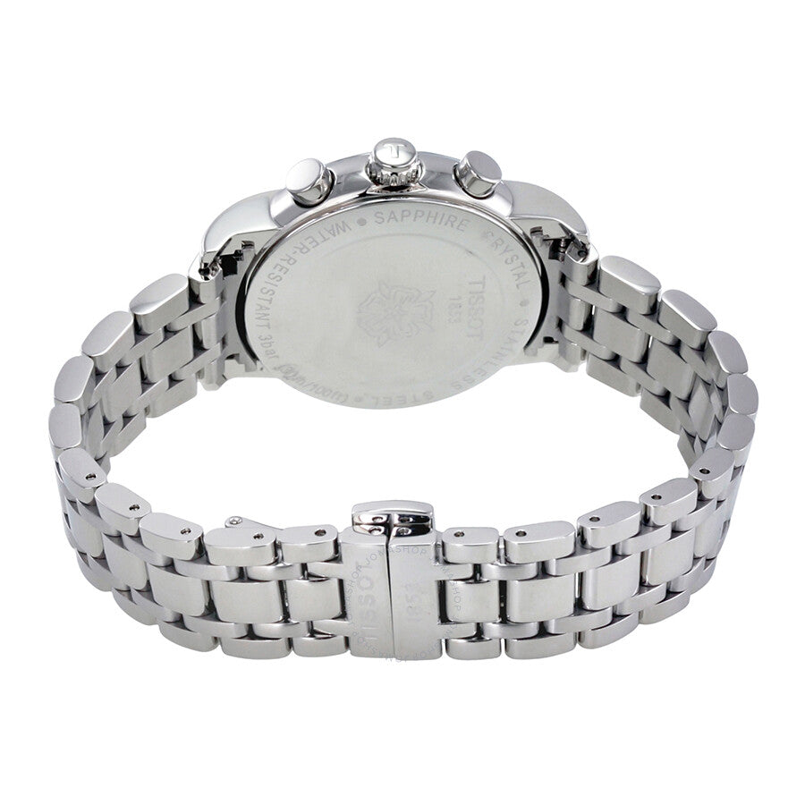 Tissot Dressport Chronograph ladies watch showing stainless steel bracelet and caseback detail