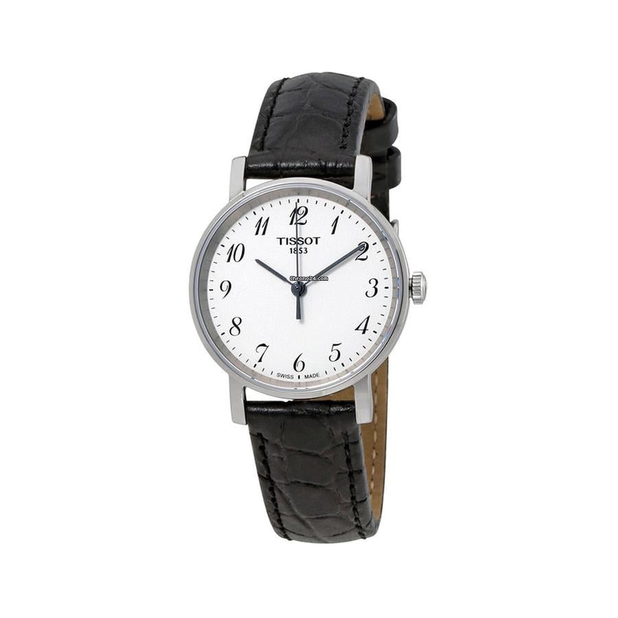 Tissot Everytime Small women's watch with white dial and black leather strap