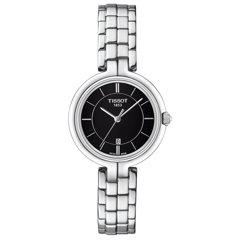 Tissot Flamingo black dial stainless steel ladies watch with bracelet