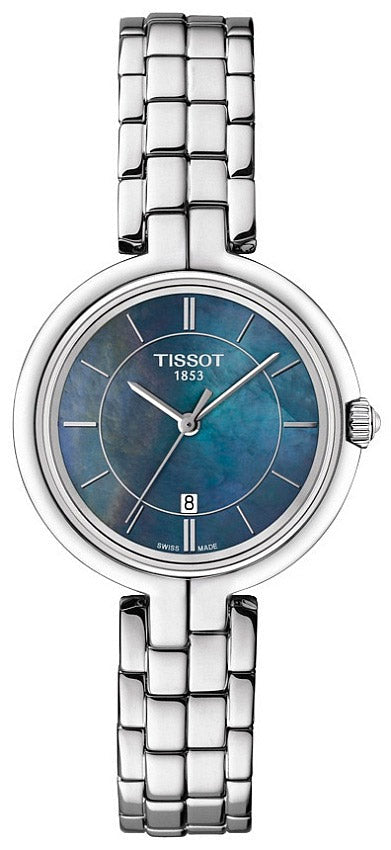 Tissot Flamingo ladies watch with blue mother of pearl dial and stainless steel bracelet