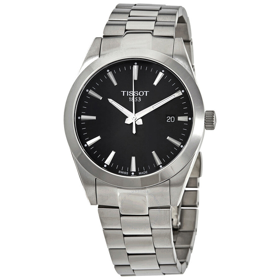 Tissot Gentleman quartz men's watch with black dial and stainless steel bracelet