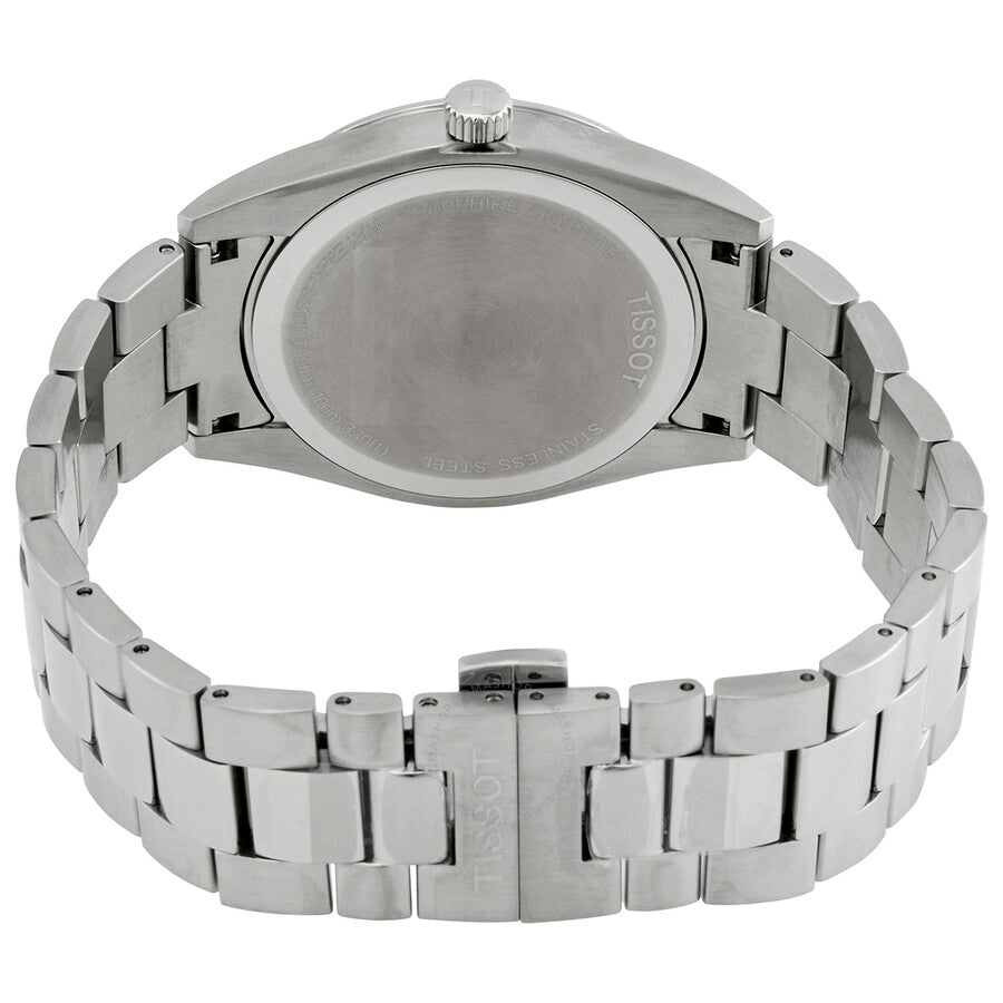 Tissot Gentleman watch caseback showing stainless steel with bracelet