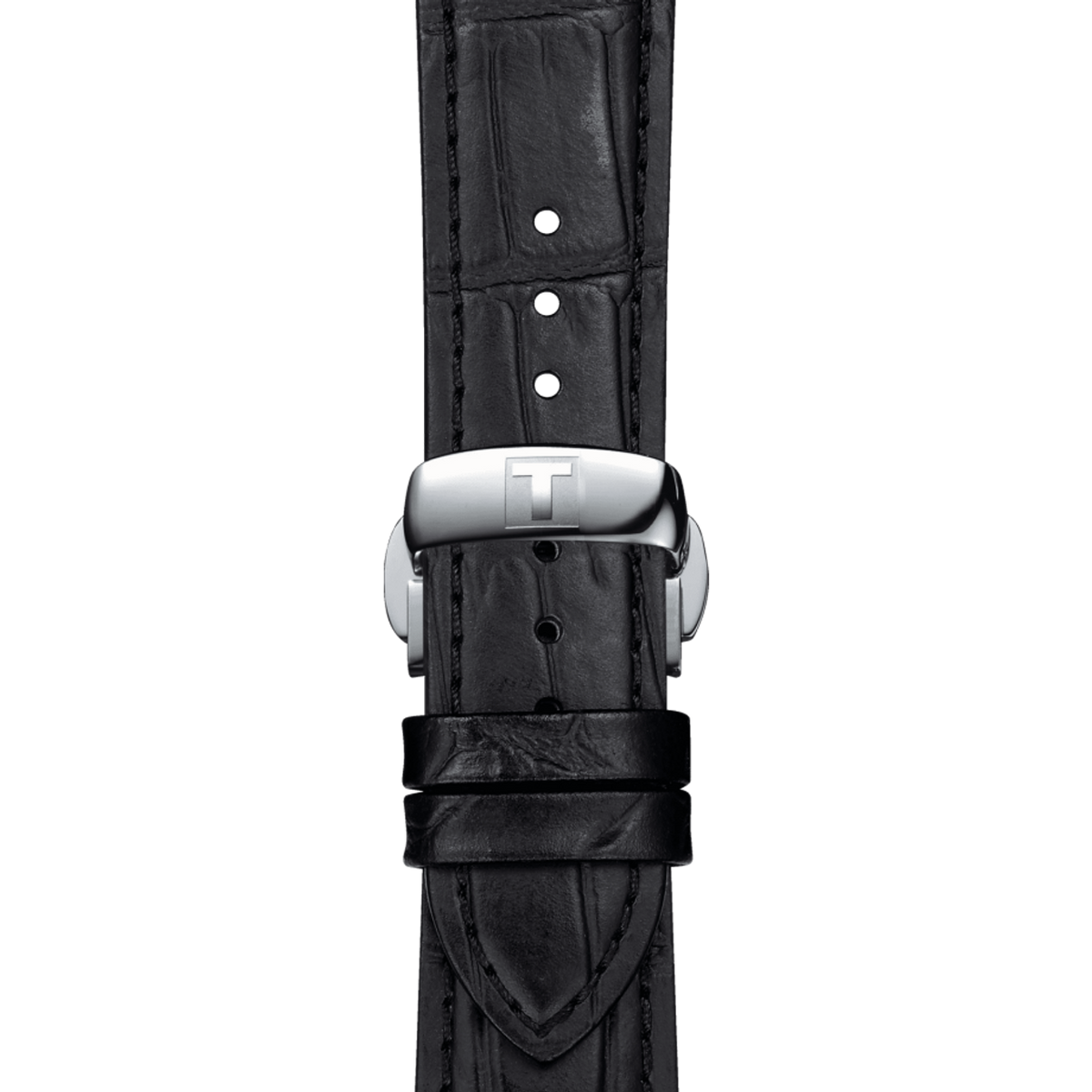 Tissot Gentlemen black crocodile-embossed leather strap with stainless steel clasp detail