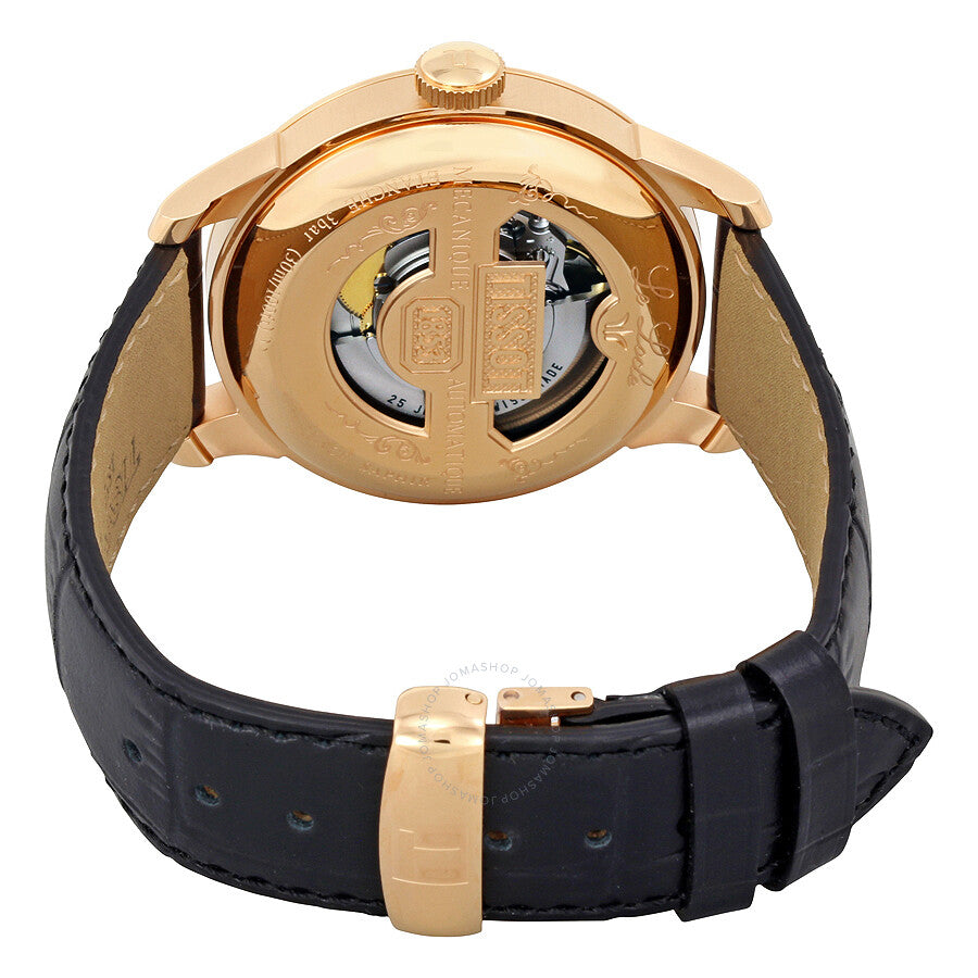 Caseback view of Tissot Le Locle showing automatic movement through transparent sapphire crystal