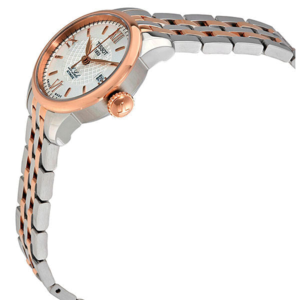 Tissot Le Locle Automatic Lady rose gold crown detail on silver dial