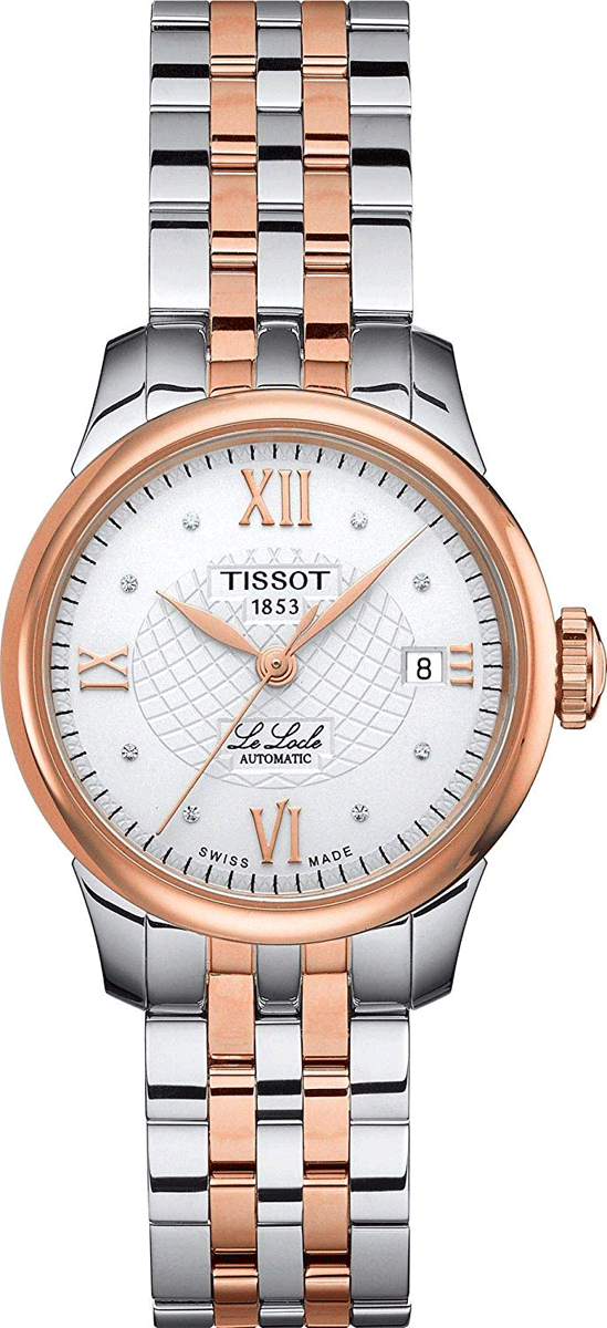Tissot Le Locle Automatic Lady silver dial two-tone watch front view