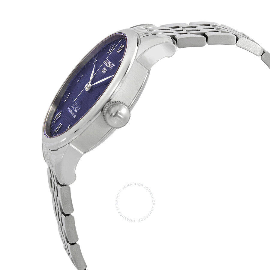 Side profile of Tissot Le Locle Automatic watch showing case depth and stainless steel bracelet