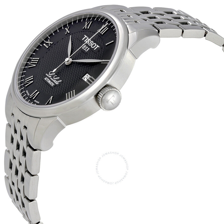 Tissot Le Locle Automatic watch from side angle showing stainless steel case and bracelet