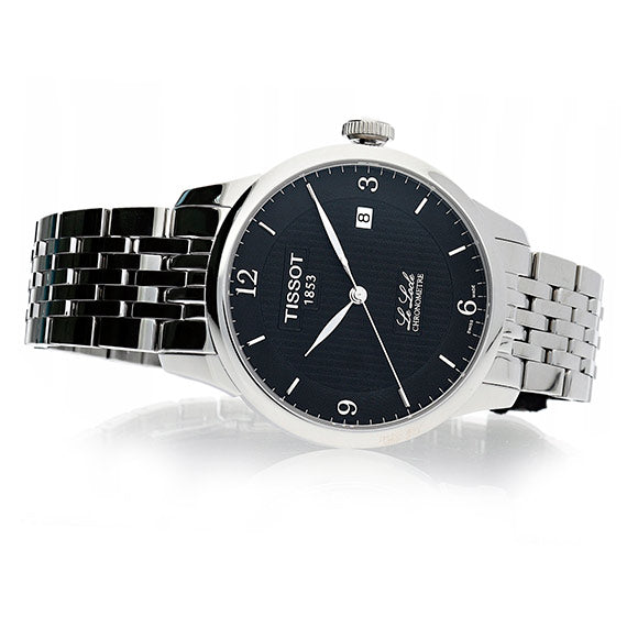 Tissot Le Locle Chronometre watch displayed with extra steel bracelet section