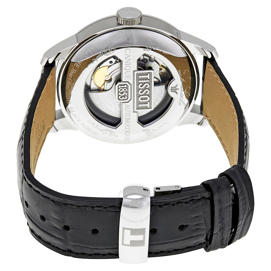 Tissot Le Locle Powermatic 80 caseback displaying automatic movement with visible rotor
