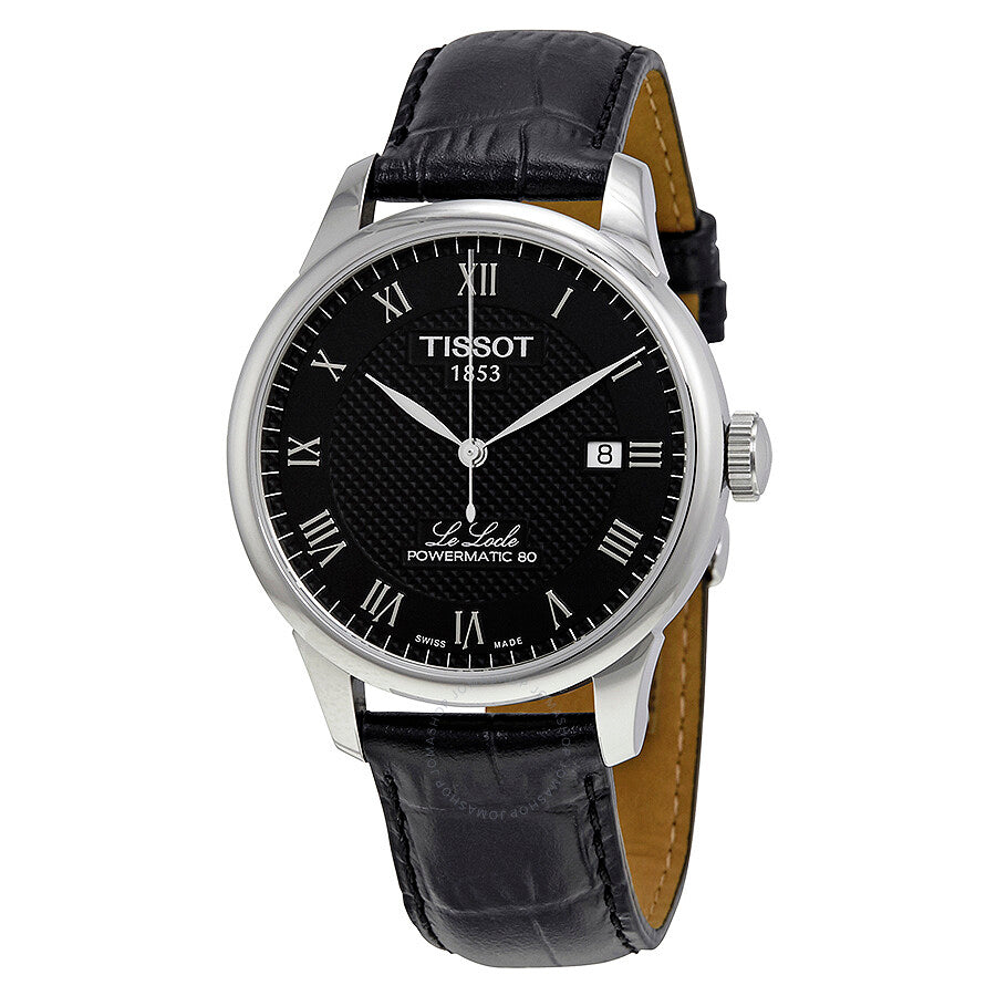 Tissot Le Locle Powermatic 80 automatic men's watch with stainless steel case and black leather strap
