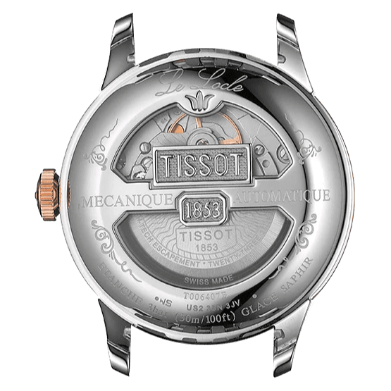 Tissot Le Locle Powermatic 80 transparent caseback revealing Powermatic 80 automatic movement