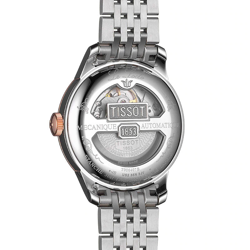 Tissot Le Locle Powermatic 80 caseback showing automatic movement and engraving