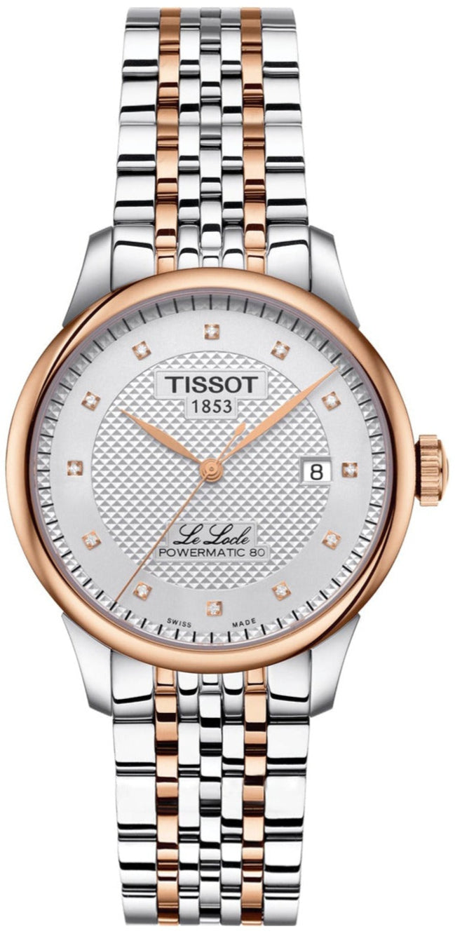 Tissot Le Locle Powermatic 80 men's watch with silver diamond dial and two-tone steel bracelet