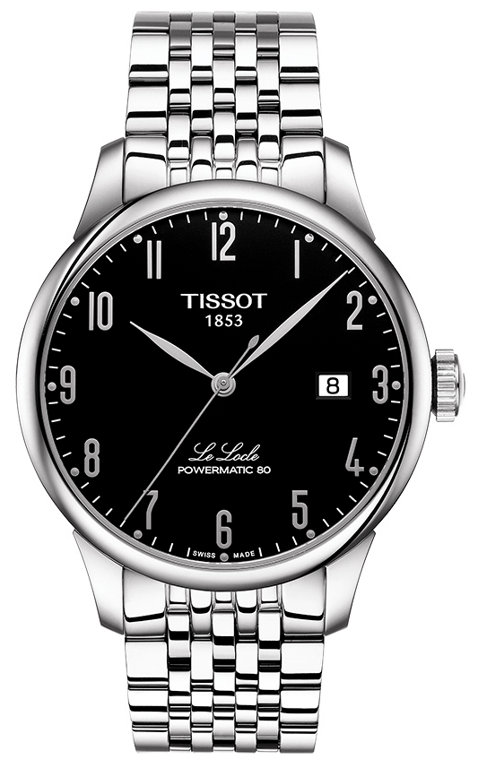 Tissot Le Locle Powermatic 80 automatic men's watch with black dial and steel bracelet